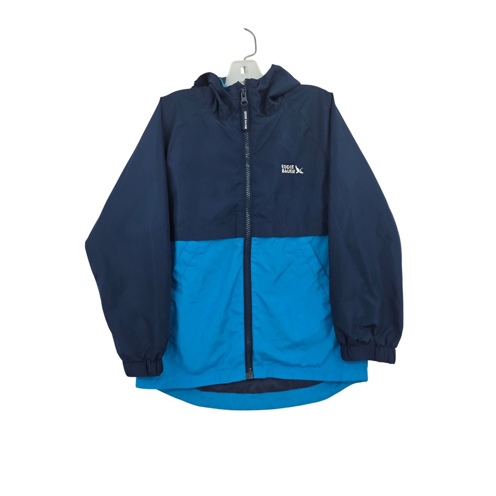 Eddie Bauer Kids Blue Colorblock Hooded Windbreaker Jacket XS 5/6 Kidcore School